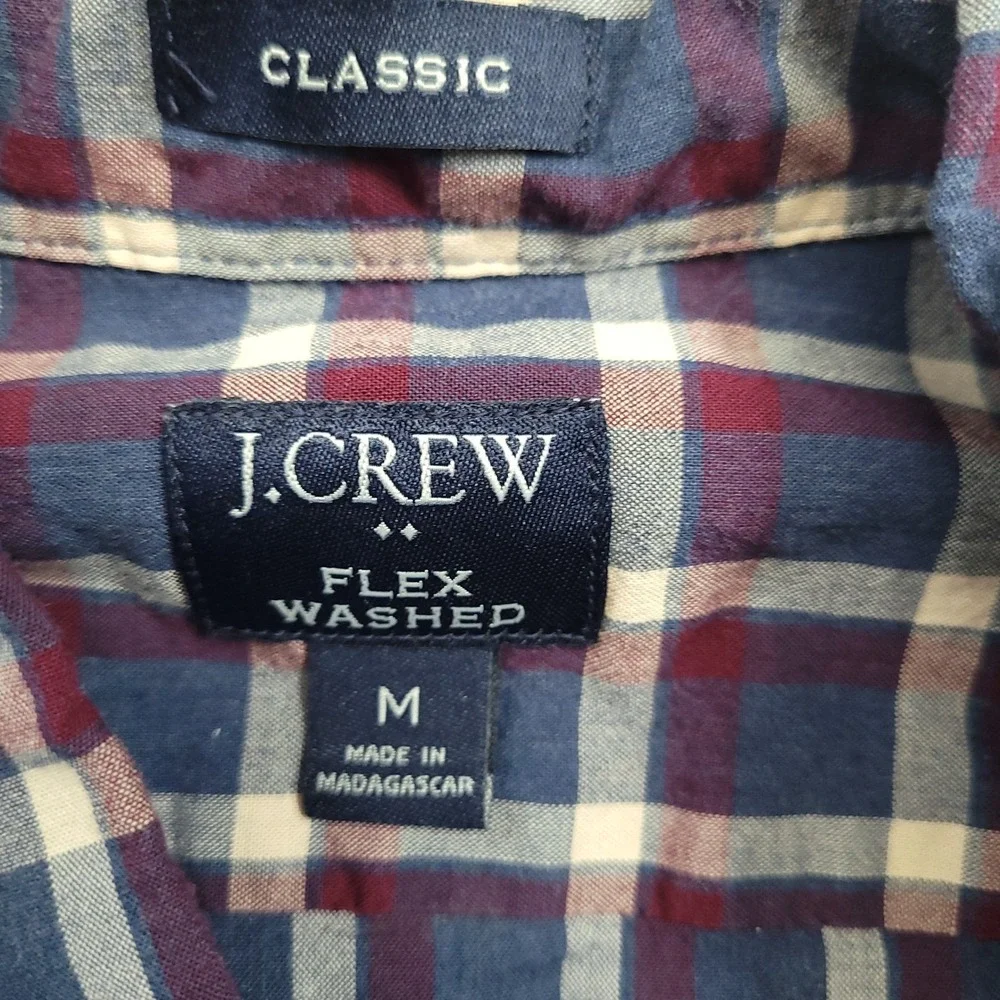 J.Crew Flex Washed Burgundy Plaid Button Up Shirt Mens‎ Medium EUC